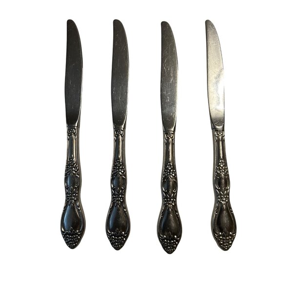 Oneida Silver Huntington Stainless Steel Butter Knives Set Of 4 Floral Glossy De - Picture 3 of 4